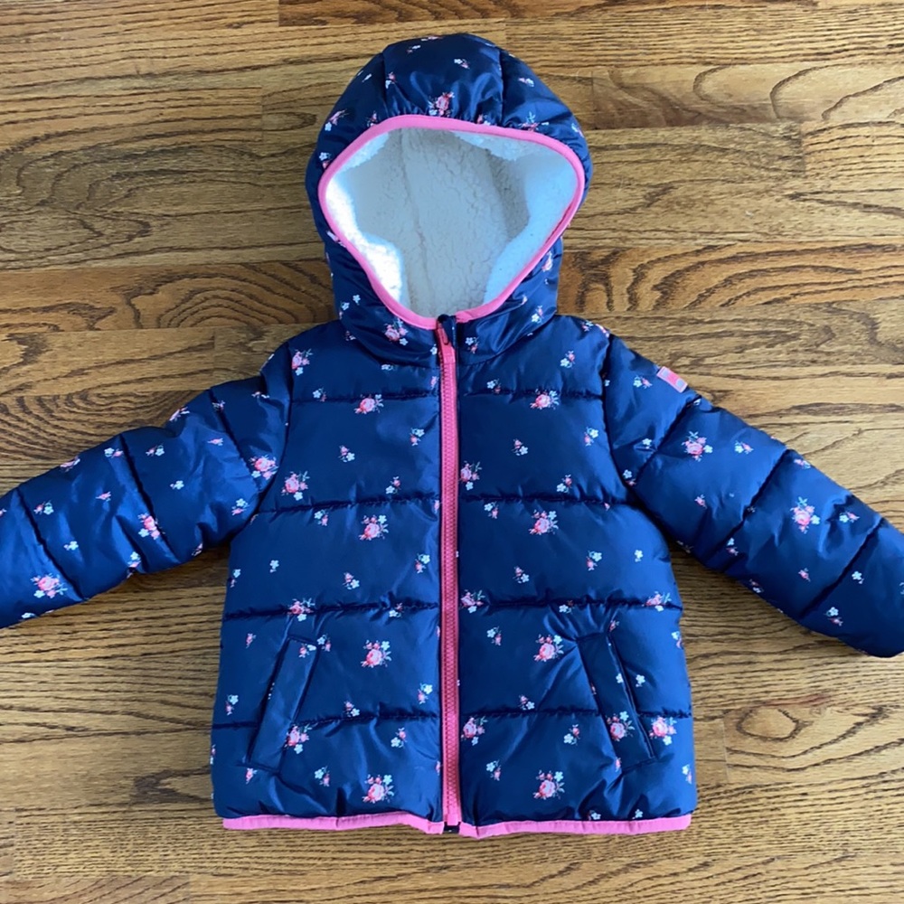 BABY GAP Navy Floral Sherpa Max Fleece Puffer 4T